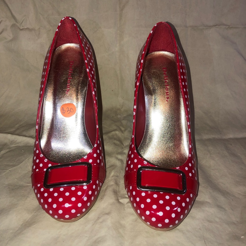 Cutest red and white polka dot high heels